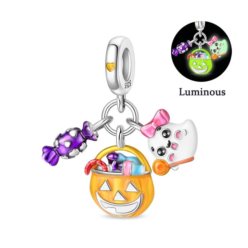100% Copper Luminous Skeleton Ghost Clown Halloween Series Charms Beads Fit Pan Style 3Mm Diy Fine Jewelry Making