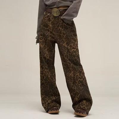 Vintage Leopard Print Wide Leg Jeans Women Hip-hop Loose Jeans Pants Lady Streetwear Denim Pants Female Oversize Casual Trousers 24225