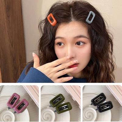 1 Pair Square New Korean Style Hair Clips All Match Light Weight Kids Hairgrips Morandi Color Square Hair Accessories