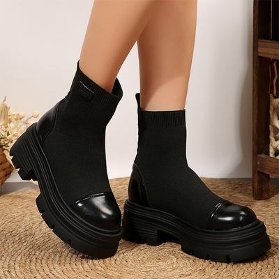 Moda Damskie Platformowe Elastyczne Botki do Kostki typu Skarpeta Płaskie Skórzane Buty Modowe Kobieta Trend 2024 Botki Chelsea Zima Nowe Śniegowce Mujer Botas