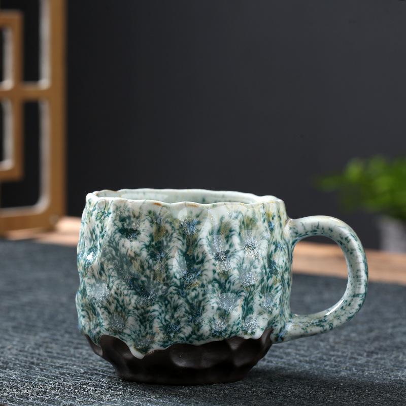 Vintage 270ML Keramik-Kaffeetasse mit Untertasse Hammerschlagmuster Steingut Espressotasse mit Henkel Japanischer Stil