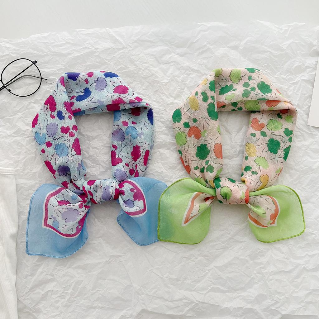 Spring And Summer Korean Literary And Artistic Versatile Cotton And Linen Small Square Scarf Silk Scarf Women'S Fashion Temperament Scarf Headband