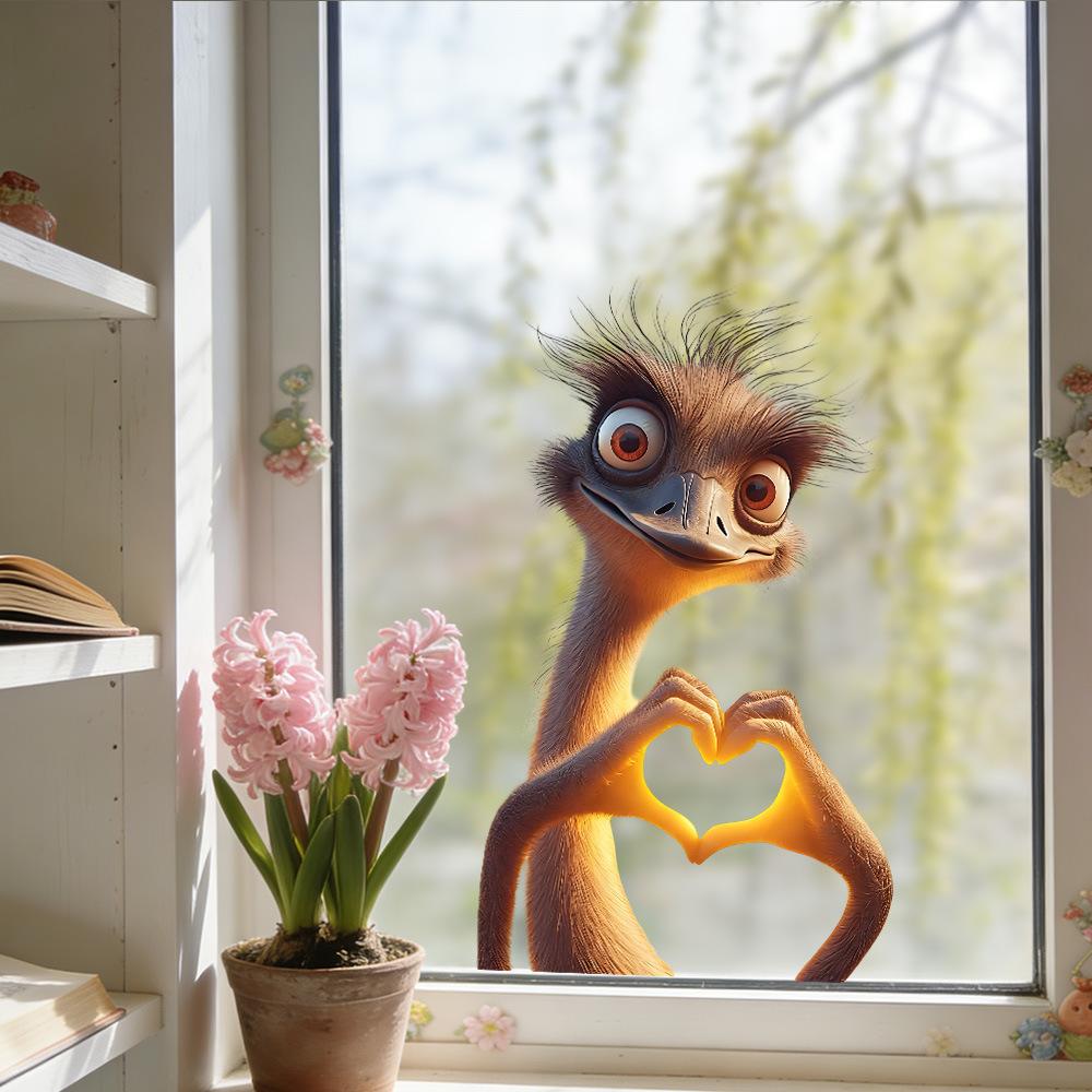 Static Cling Funny Animal Window Stickers Removable Transparent for Office Shop Glass Decor
