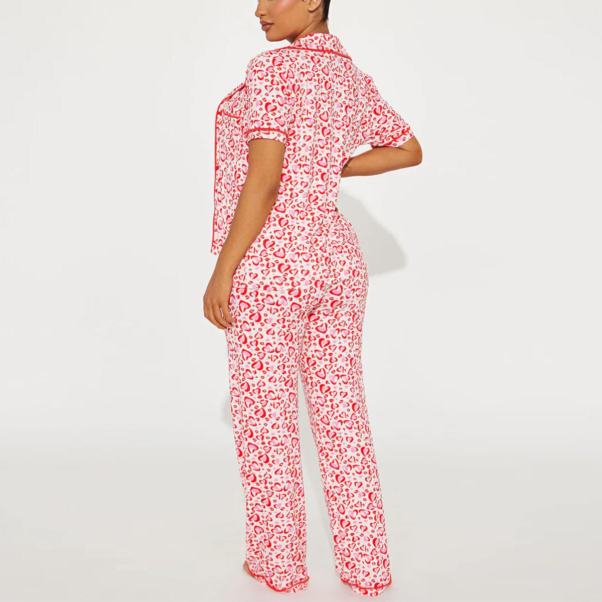 

Новая пижама Женская мода Принт в форме сердечек С короткими рукавами и длинными брюками Комплект из двух предметов Домашняя одежда XL белый/красный