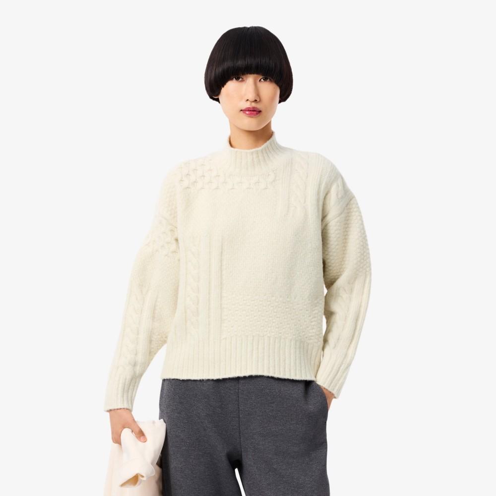 [lacoste] Women's Aran Cable Turtleneck Pullover AF3974-55NXFJ
