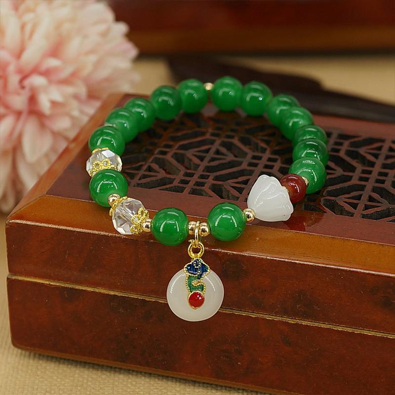 Imitation White Jade Ruyi Safety Buckle Bracelet Elegant Student Jewelry Antique Style Bracelet