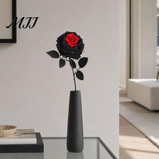 Faux Flower Arrangement Artificial Rose Flower, Gothic Black Red Silk with Suede Petal Long Stem for Halloween Arrangement, Home Wedding Centerpiece