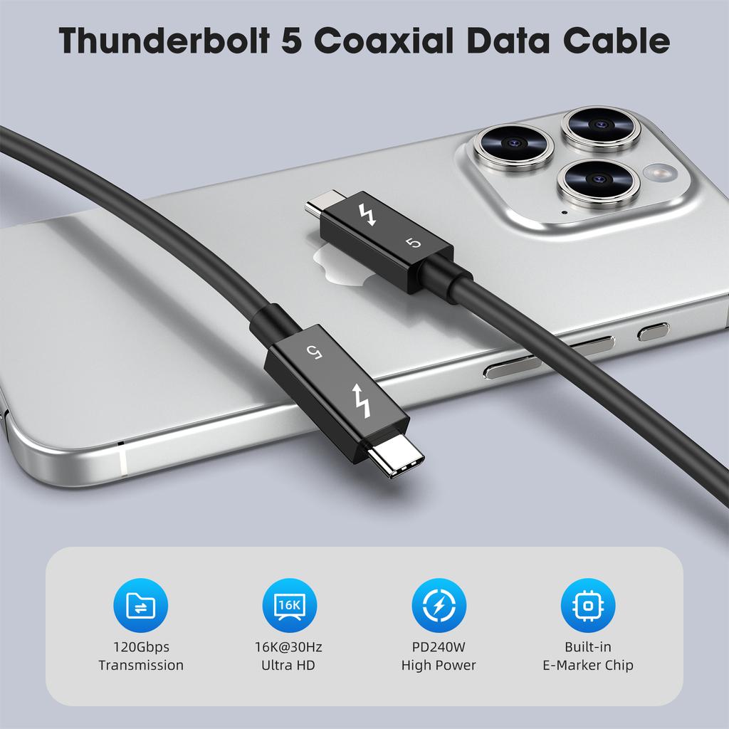 120Gbps Thunderbolt 5 Data Cable 240W 16K Compatible with Thunderbolt 4 USB4 Full-featured Transmission Fast Charging