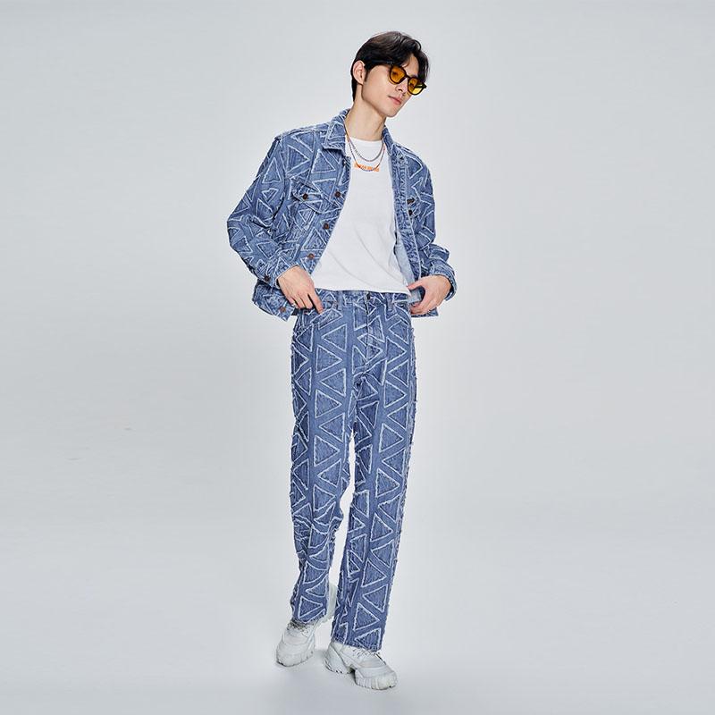 Lee X Randomevent Collaboration SS23 Pattern Printed Loose Fit Button Straight Leg Jeans Unisex Jeans Medium-Blue LUB005303201688A03694