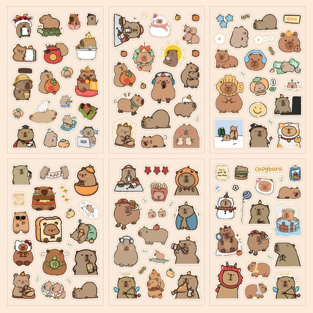 6Pcs/bag Cartoon Capybara Handbook Stickers Stationery Cartoon Decorative Stickers