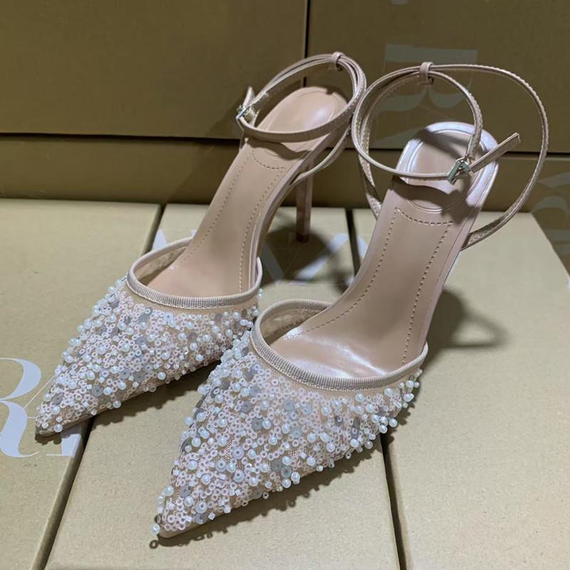 

Модные Роскошные Жемчужные Пайеточные Туфли-лодочки из Воздушной Сетки Женские Летние Элегантные С Острым Носком Слингбэки Тонкий Высокий Каблук Модные Свадебные Туфли для Вечеринки 40