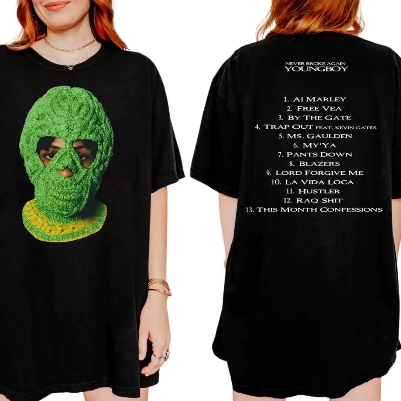 

YoungBoy Tour Set List Green Mask Graphic Tee 2025 T-Shirt XL