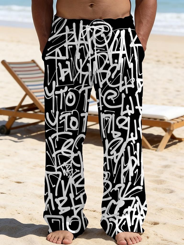 Casual men's printed loose straight trousers vacation beach pants men's European and American breathable