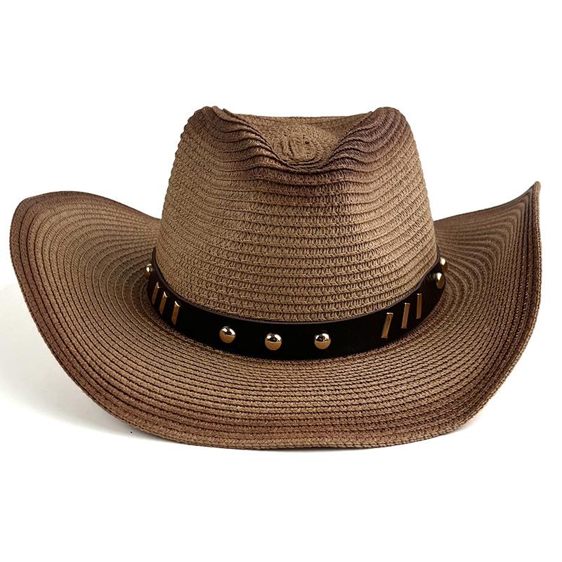 Spray Painted Denim Straw Hat Windproof Belt Accessories Western Cowboy Hat Outdoor Seaside Sun Protection Beach Hat