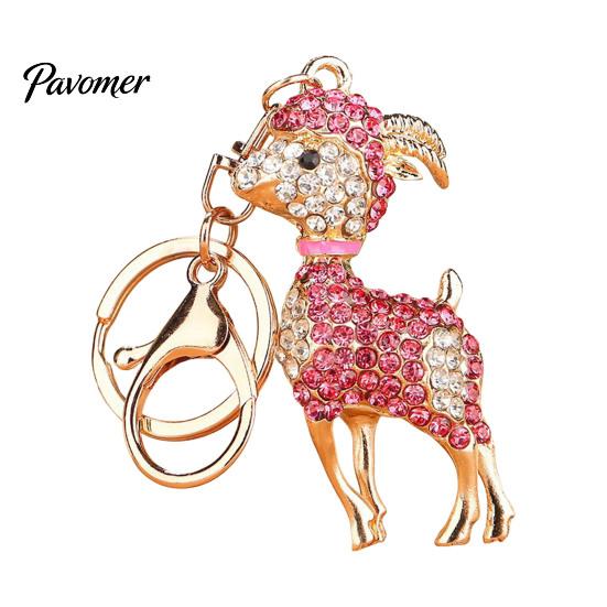 Rhinestone Goat Keychain Bling Lamb for Backpack, Metal Car Key Animal Theme Ring, Sheep Pendant Backpacks and Handbags Chain Decoration