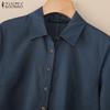 ZANZEA Women Turn Down Collar Loose Casual 3/4 Sleeve Shirt Dress
