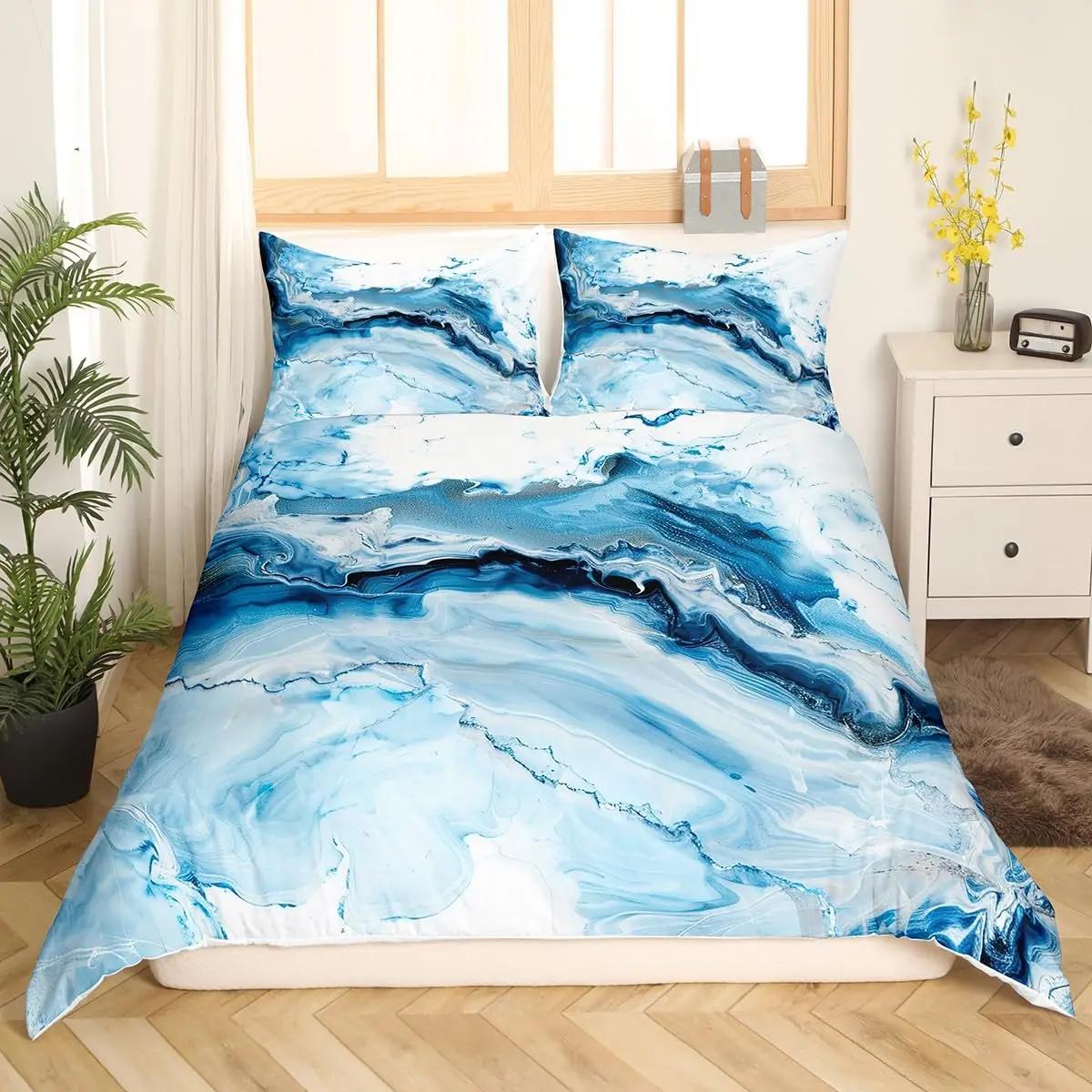 

Комплект постельного белья из черного мрамора, Комплект пододеяльника из мрамора с золотистым металлическим эффектом, Черно-золотой абстрактный узор, Комплекты пододеяльников размера Queen/King Duvet Cover Set&EU Single(135x200cm)