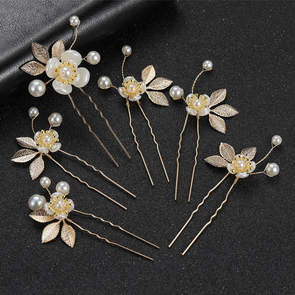 6PCS Bridal Wedding Hair Accessories Gold Color Leaf Hair Pins Clips for Women Jewelry Bride Headpiece Headwear Headdress Gifts