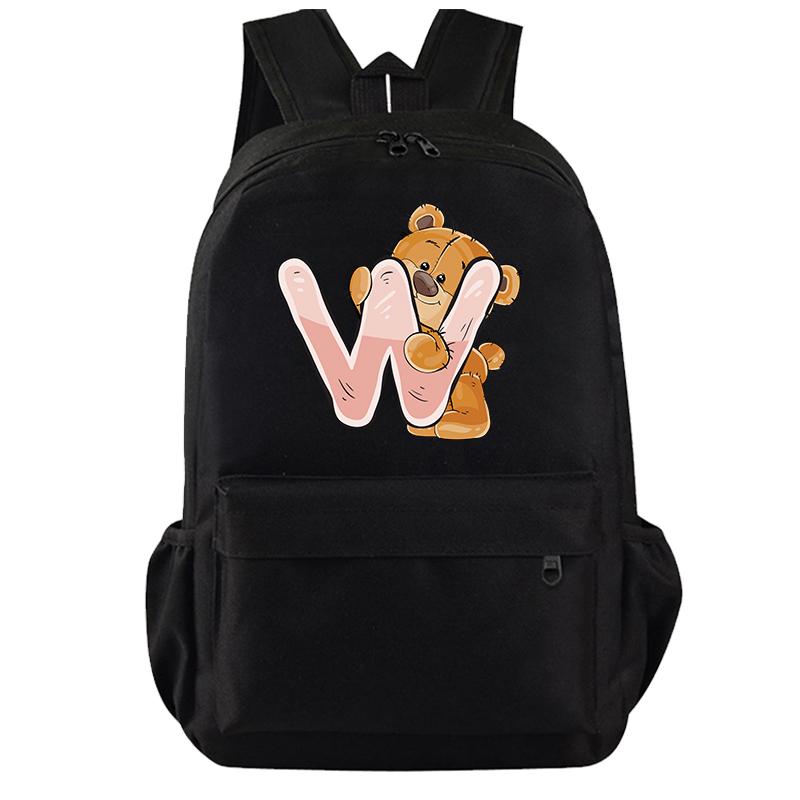 Cartoon Little Bear 26 Englische Buchstaben Rucksack Teenager Schultasche für Mädchen Jungen Rucksack Große Kapazität Büchertasche für Kindergeschenke