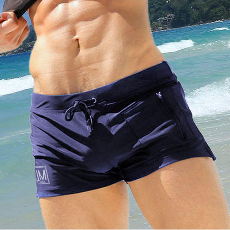 Swimwear JOCKMAIL Solid Color Men's Low-Rise Swim Shorts Flat Angle Drawstring Non-Slip with Convenient Zippered Pouch Trunsk