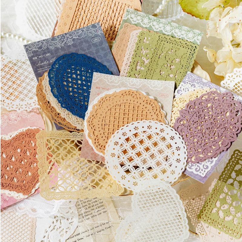 10 Pcs/pack Vintage INS Hollow Lace Material Paper DIY Decorative Base Material Paper Scrapbooking Junk Journal Supplies