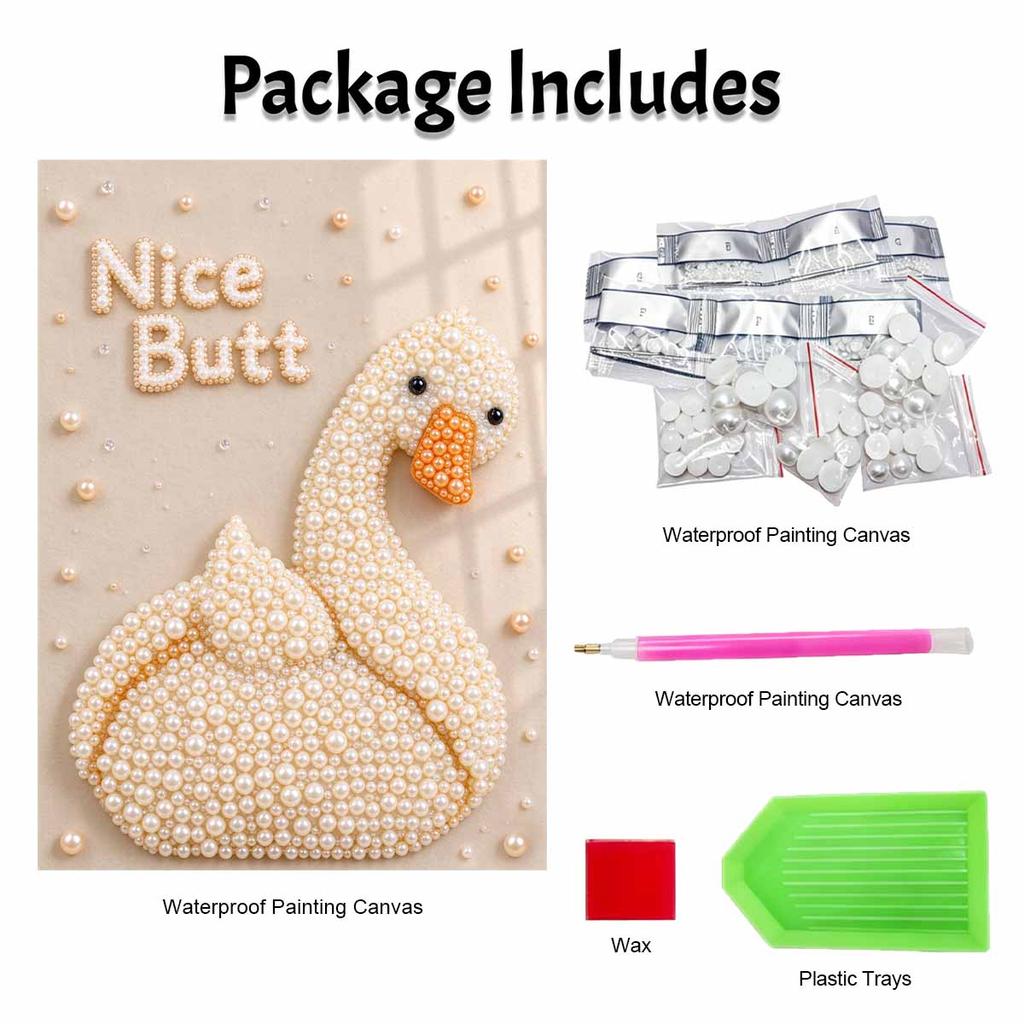 Creative Pearl Art on Stretched Frame Swan Duck Bird Pattern DIY Sparkling Bead Canvas Relaxing Handmade Craft Gift