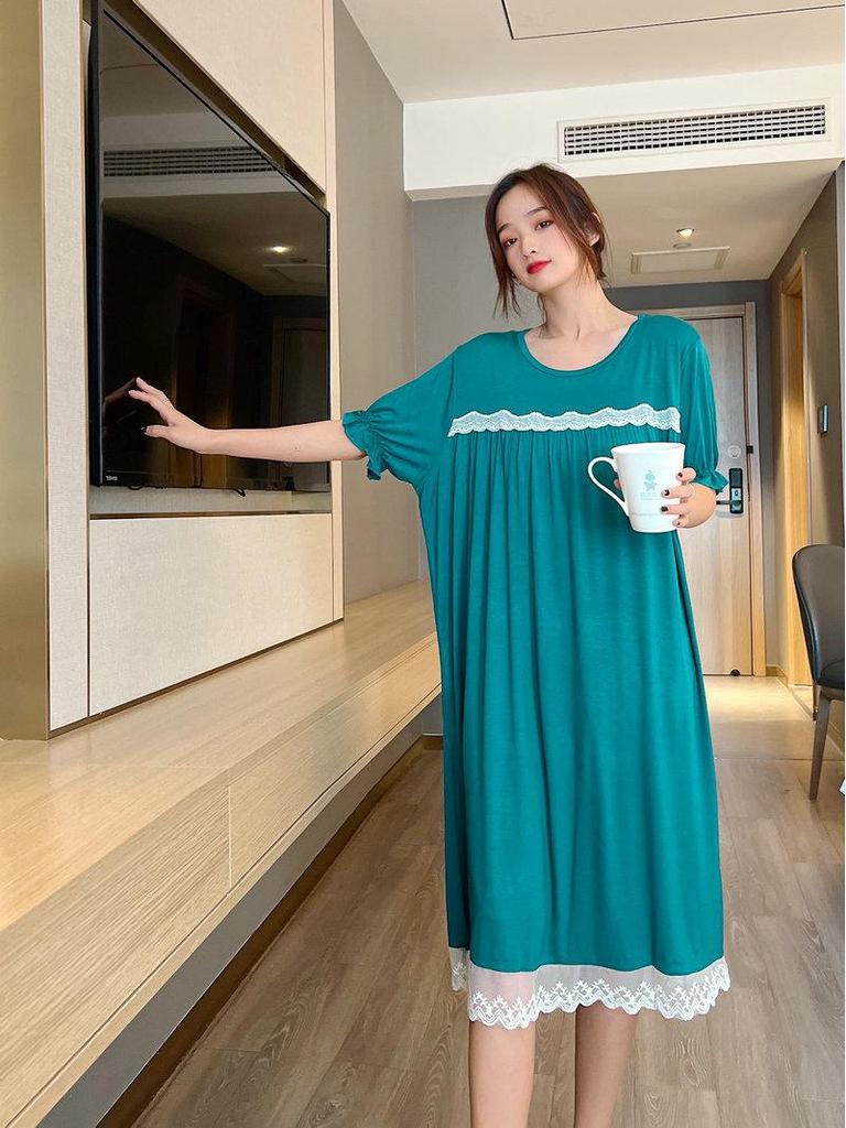 2021 Summer Lace Short Sleeve Loose Large Size Slim Dress - Women's Outdoor & Home Nightdress