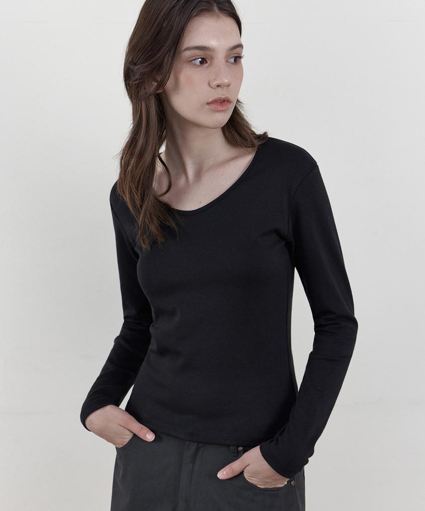 WEDNESDAYOASISFORWOMEN Soft Scoop Neck Long Sleeve T-Shirt_Black(Wb6Tp46)
