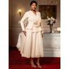 Plus Size Women's Long Sleeve 3D Flower Dress, V Neck Slim Waist Ruffled Hem Evening Party Gown