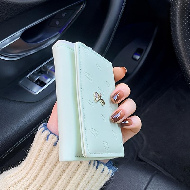 Portable Cartoon Rabbit Purses Carrot Printed Snap Button Lady Short Pu Wallet Waterproof Candy Color Triple Fold Card Bag