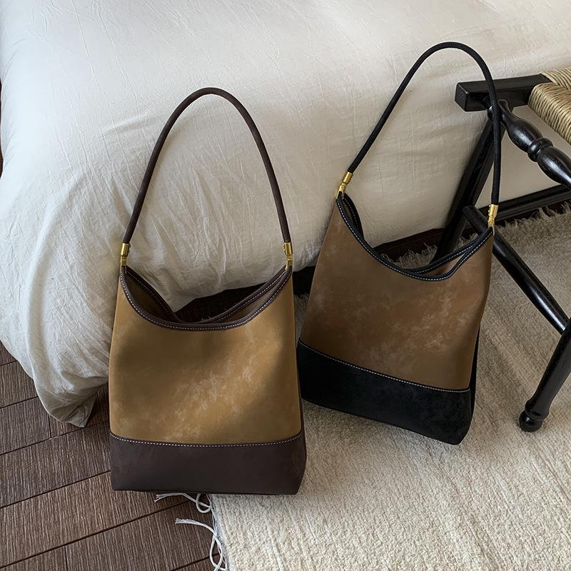 Dam Retro Frostad Mocka Hinkväska - Koreansk Stil Färgblock, Enkel Pendling, 2025 High-End Enkel Axelväska.