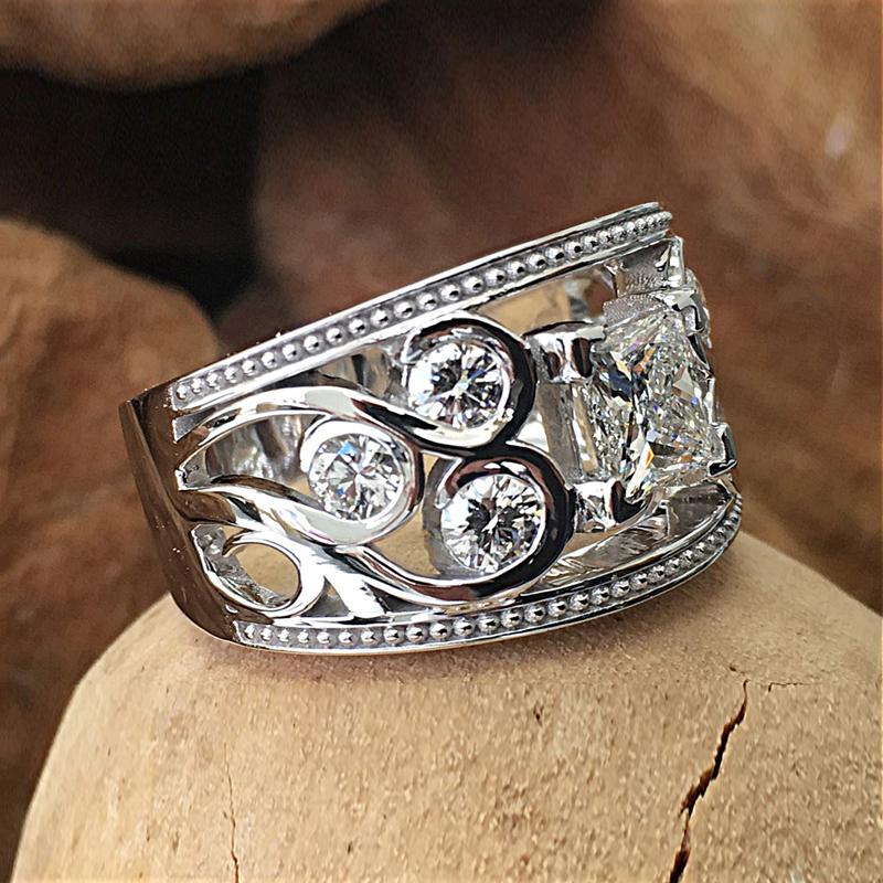 Nuovi Anelli da Sposa alla Moda per Donne Argento Placcato di Alta Qualità Zirconia Cubica Bianca Quadrata Design Versatile Gioielli Statement