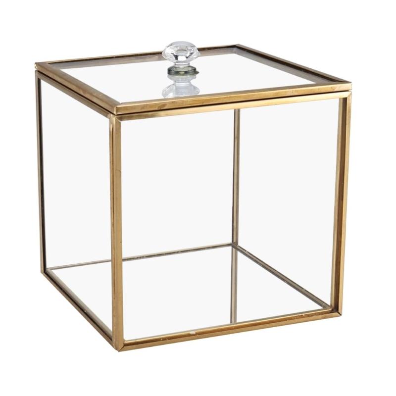 Elegant Glasbomullspinne Förvaringslåda Med Guldaccent Dammtät Transparent Organiserare För Badrum Och Heminredning