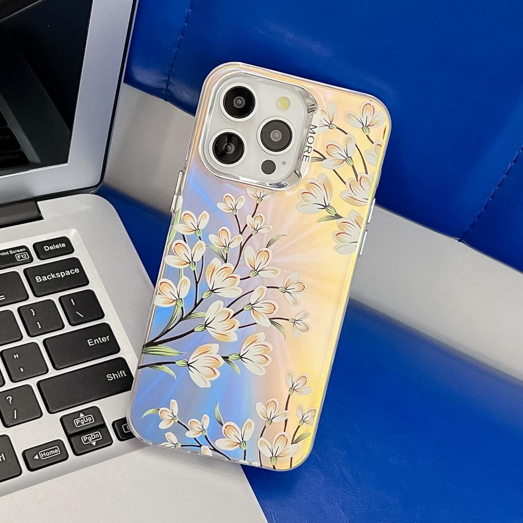 For iPhone 14 Pro Max Case Stylish Flower Pattern Electroplated Anti-Drop Phone Cover