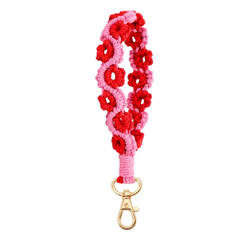 1Pc Bag Decoration Bohemia Knitted Keychain Grace Rose Pendant Prevent Loss Wrist Strap Mobile Phone Lanyard Hand Woven