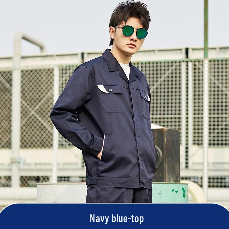 Men's Pure Cotton Embroidered Workwear Set - Long Sleeve, Wear-Resistant, Ideal for Welding & Auto Repair.