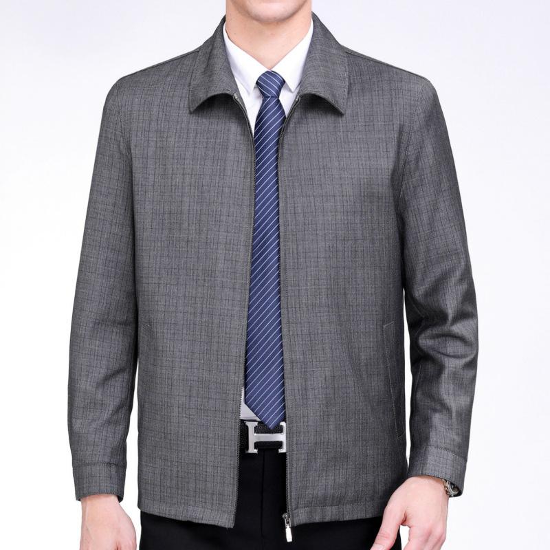 Men's Wool Lapel Jacket - Spring/Autumn Business Casual, Middle-Aged Loose Fit, Iron-Free Overcoat