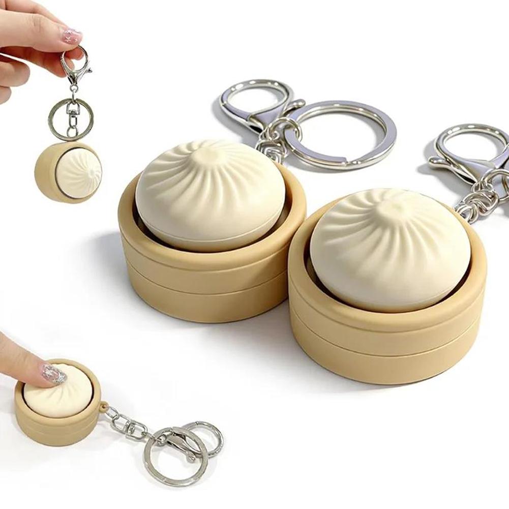Steamed Bun Clicker Keychain Stress Relief Fidgets Toy Cute Key Rings For Phone Bag Decoration