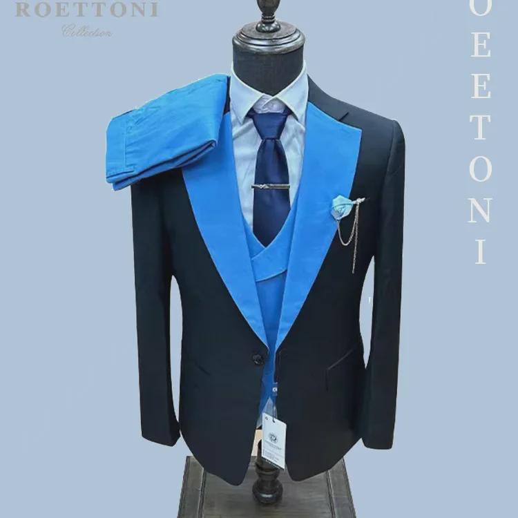 Men's European & American Style Slim Suits: Fashionable Business Black & Khaki Formal Wear