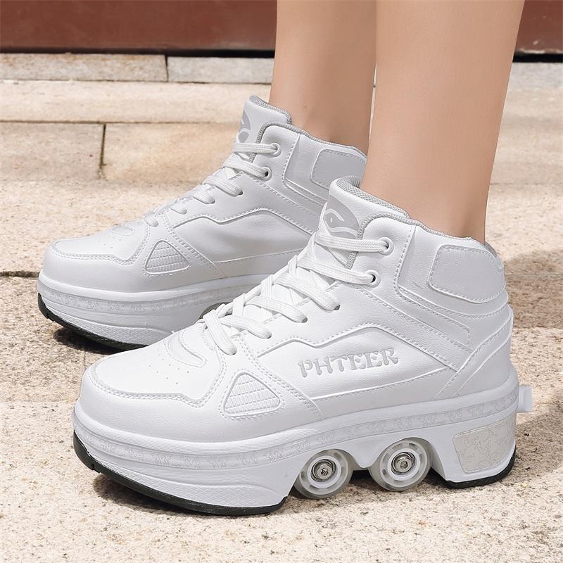 34-43 Four Wheeled Walking Shoes for Children/ Teenagers Roller Skates for Kids Four Wheeled Deformed Ice Skates for Children