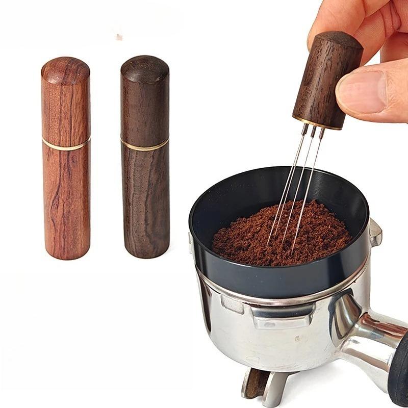 Coffee Distribution Needle with Wooden Base, 304 Stainless Steel Needle Type Powder Distributor, Coffee Stirring Tool