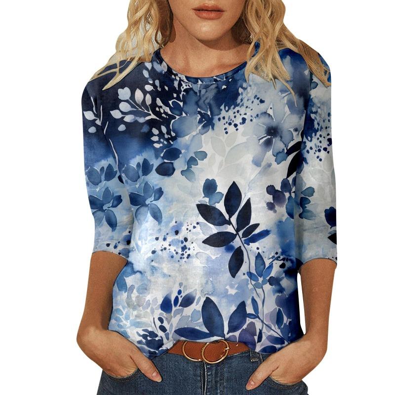 Women's T-shirt 3d Print Vintage Floral Print Casual Long Sleeve Round Neck Regular Tops Daily Print Pink, Spring and Autumn
