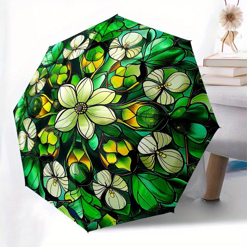 Stained Style Round Wall Art Decorative PanelUmbrellaPortable 3-Fold Compact Umbrella for Men & Women Gift