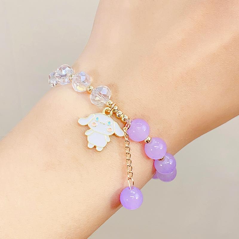 Cute Kids Glass Beaded Bracelet Princess Cartoon Crystal Flower Charm Bangle Handmade Jewelry Gift For Girls Students