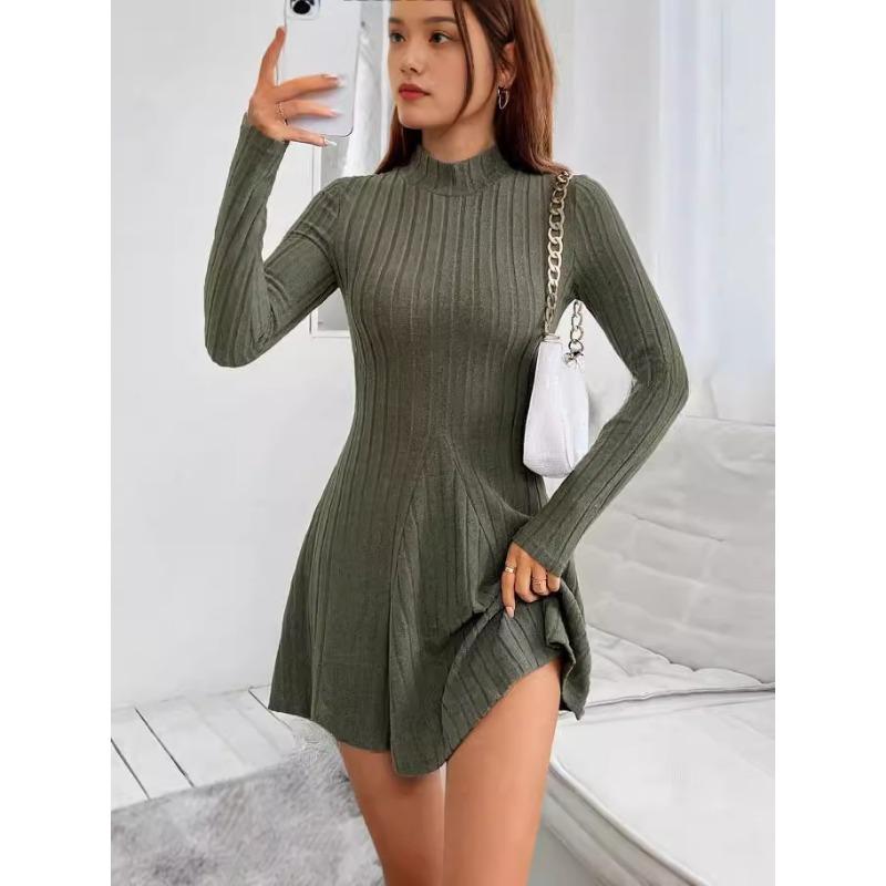 Women's Fashion Casual Spring Fall Solid Color Print  Long Sleeve Half Turtleneck Blouses & Shirts