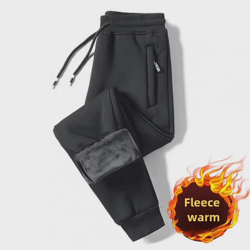 2024 Men's Warm Slim-Fit Plus Velvet Sweatpants: Autumn/Winter Thickened Casual Sportswear