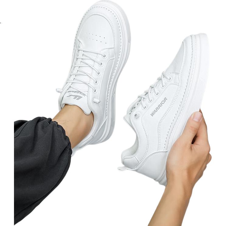 Warrior Casual Sneakers for Men, Versatile Sports Shoes, Breathable Leather Shoes, White Sneakers WXP(WZ)-2428 White-Gray 44