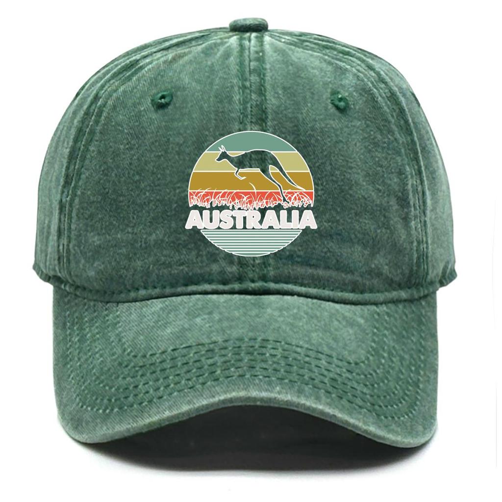 AUSTRALIA" Kangaroo Print Snapback Baseball Hat, Mesh Hat Sunshade Adjustable Strap Curved Brim Simple Adjustable Baseball Cap