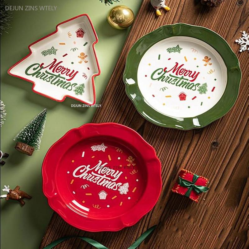 Exquisite Ceramic Plates Custom Christmas Tableware Home Dessert Steak Plates Noodle Bowls Kitchen Ceramic Fruit Salad Bowls
