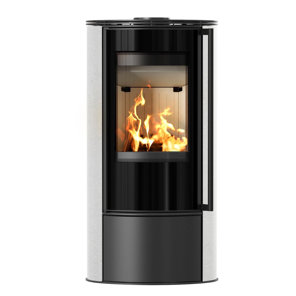 Wood Burning Steel Stove KRATKI ERIK Ø 150 5,5 kW Decorative Ceramics WHITE SATIN